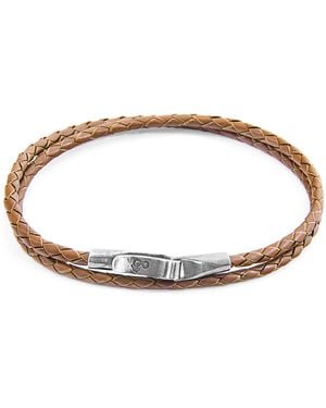 Anchor and Crew Light Brown Liverpool Silver & Braided Leather Bracelet