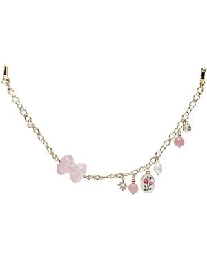 Farra Rose Quartz Bowknot With Rose Chain Bag Charm - Metallic