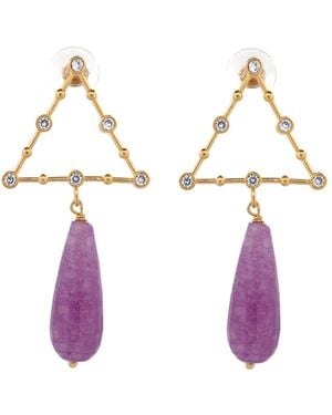 Ebru Jewelry Divine Energy Amethyst & Diamond Drop Earrings - Metallic