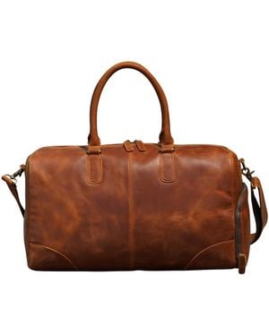 Touri Genuine Leather Gym Bag With Shoe Storage - Brown