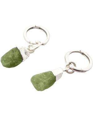 Harfi Raw Peridot Sterling August Birthstone Crystal Small Round Huggies - Green