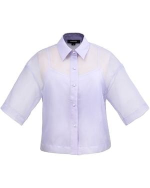 Smart and Joy Short Sleeves Flaps Organza Shirt -Light - Purple