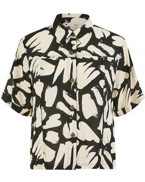 Yumi' Cotton Splash Print Relaxed Fit Shirt - Black