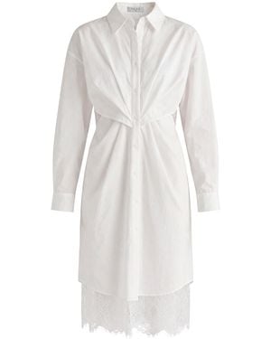 Paisie Two-Piece Shirt Dress Set With Lace Underlay And Waist Cut Outs - White