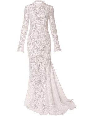 AGGI by HALEWSKI Cameron Off Lace Maxi Dress With A Fishtail Train - White