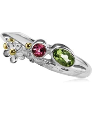 Isla Silver Peridot & Tourmaline Flower Ring - Multicolour
