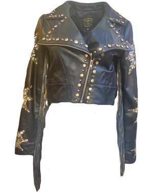 Any Old Iron Star Fringe Leather Moto - Grey