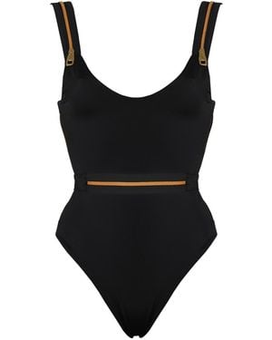 ANTONINIAS Ripple One-piece Swimwear With Decorative Zips In Black