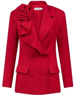 Sour Figs Rose-Detail Double-Breasted Blazer - Red