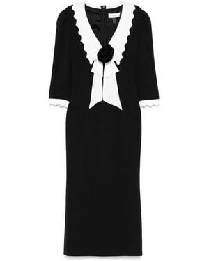 Nissa Rose-Detail Midi Dress - Black