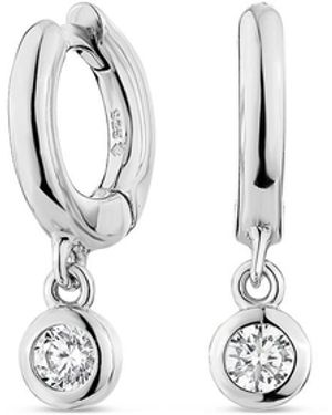 SALLY SKOUFIS Minx Solitaire Huggie Earrings With Made Cz Diamond Stimulant - White