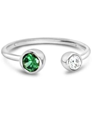 Lutiro Open Ring With Two Round Stones/Emerald - White