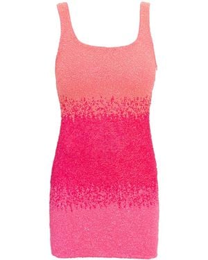 Self-Adore Ombre Hand-Beaded Embellished Mini Dress - Pink