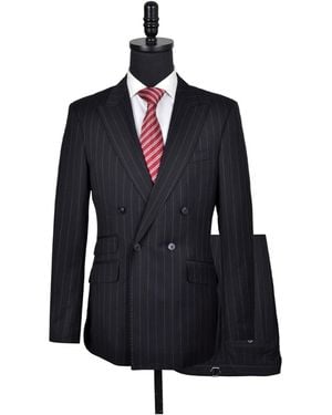 DAVID WEJ Aldo Double Breasted Chalk Stripe Suit - Black