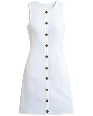 Yumi' Viscose Button Detail Shift Dress - White