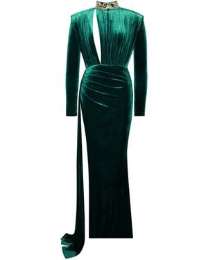Miss Circle New York Zenaida Emerald Cutout High Slit Velvet Gown - Green