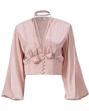 Lita Couture Ample-Sleeve Satin Top - Pink
