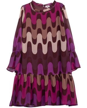 Niza Short Dress With Ornamental French Sleeves - Purple