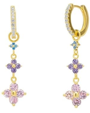 Spero London Pastel Clovers Pave Drop Earrings - Metallic