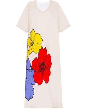 DHARA SHETH DUBAI No Three Floral Art Long Cotton Kaftan Dress - White
