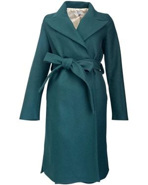 Adrenaline Fashion Emerald Wool Belted Coat Elegant Handmade Designer Outerwear Long Winter Coat Luxury Autumn Winter Fashion Timeless Style - Blue