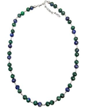 Farra Phoenix Malachite With Sterling Sliver Tube Necklace - Blue