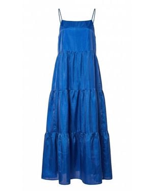 Silk and Bears Valentina Royal 100% Silk Tiered Maxi Dress — Habotai Silk - Blue