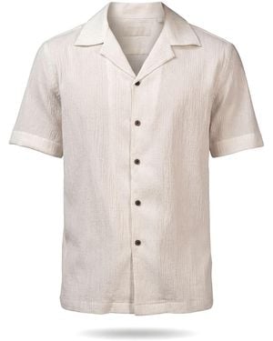 Stovaria Camp Collar Half Sleeve Crushed Cotton Shirt With Coconut Shell Buttons - Natural