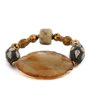 Ebru Jewelry Chunky Agate Stone Buddha Beaded Bracelet - Metallic