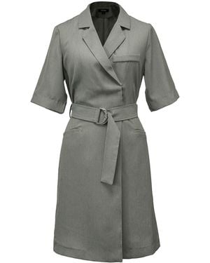 Smart and Joy Neutrals Wrap Tailor Dress With Belt - Gray