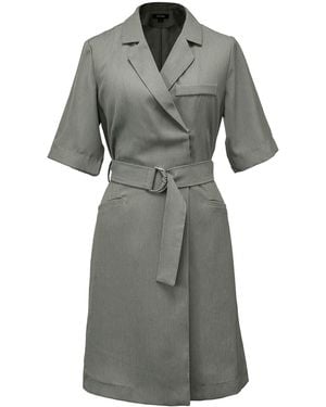 Smart and Joy Neutrals Wrap Tailor Dress With Belt - Gray
