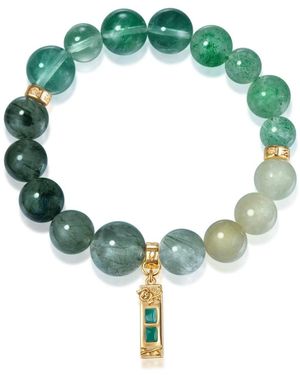 Aurozia Five Elements Wood Vermeil Emerald Life Tree With Flower Pendant Crystal Bracelet - Green