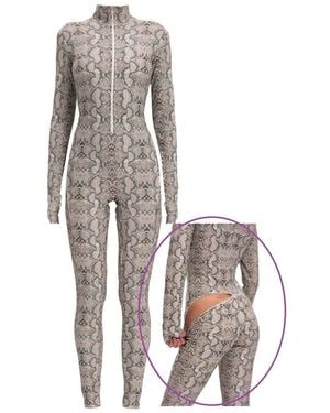 Monosuit Python Long Sleeve Turtleneck Zip Up Full Bodysuit Total Zipper - Grey