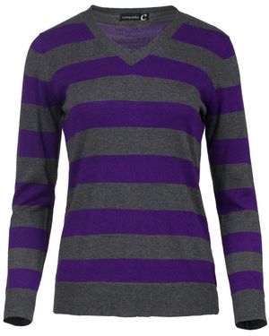 Conquista Fitted Long Sleeve V Neck Striped Knit Jumper - Purple