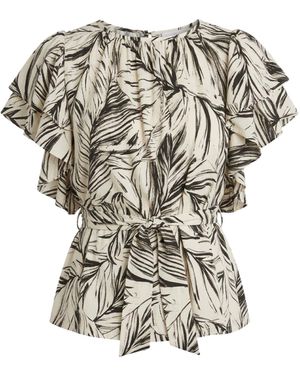 Imaatu Neutrals Butterfly Butter Palms One Size Ruffle Blouse – Sustainable Luxury Boho Style - Gray