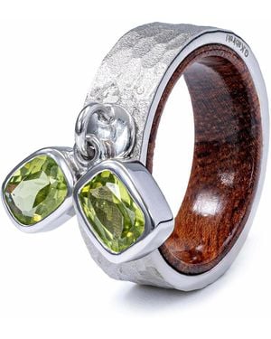 German Kabirski Sylphs And Rosewood Ring With Dual Octagon Cut Peridots - Green