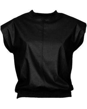 Lalipop Design Vegan Leather Padded Sleeveless Black Blouse