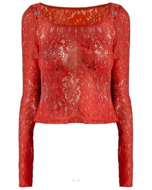 Maison de H Lace Whisper Blossom Knit Top - Red