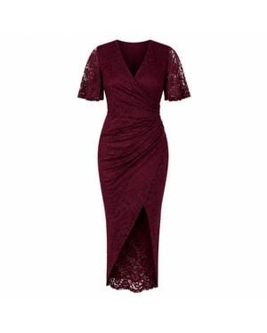 Girl In Mind Natasha Angel Sleeve Wrap Midi Dress - Red