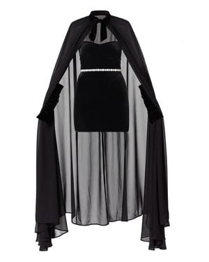 Nur Karaata Valentina Cape Mini Dress - Black