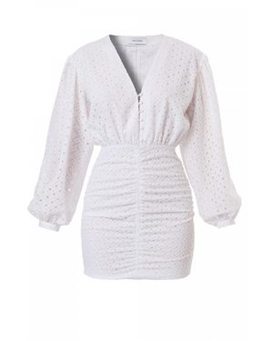 AGGI by HALEWSKI Trudy Mini Lace Dress With Long Baloon Sleeves - White