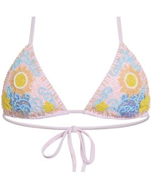 Self-Adore High Tide Hand-Beaded Embellished Bikini Top- Pale - Multicolour
