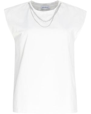 Circular Path Sleeveless Round Neck Necklace T-Shirt - White