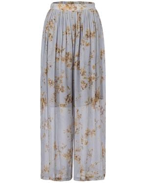 Belsize25 Dahlia Series – Floral Print Rayon Wide-Leg Trousers - Grey