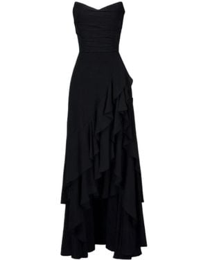 ALINA CERNĂTESCU Raya Silk Asymmetrical Midi Dress With Ruffles - Black
