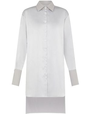 Sour Figs Oversized Asymmetric High Low Satin Shirt Dress - White