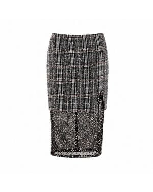Miro Misljen City Grid Lace-Pane Skirt - Grey