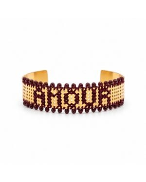 L'EIGHT STUDIO Plated Beaded Cuff Bracelet – Amour Burgundy - Red