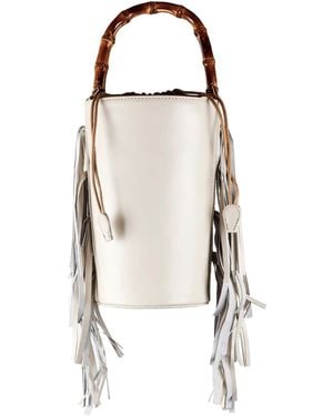 F3Rog by Rana Neutrals Fringe Crossbody Bucket Bag - White
