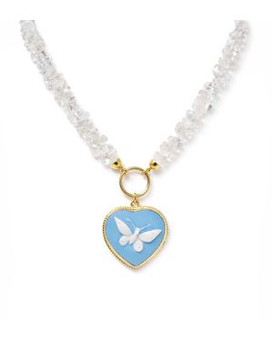 Vintouch Italy Butterfly Cameo Necklace With Crystal - Blue